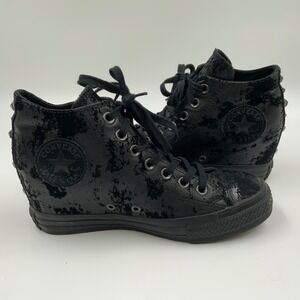 Converse Chuck Taylor All Star Studded Wedge Sneakers Black Womens Size 8